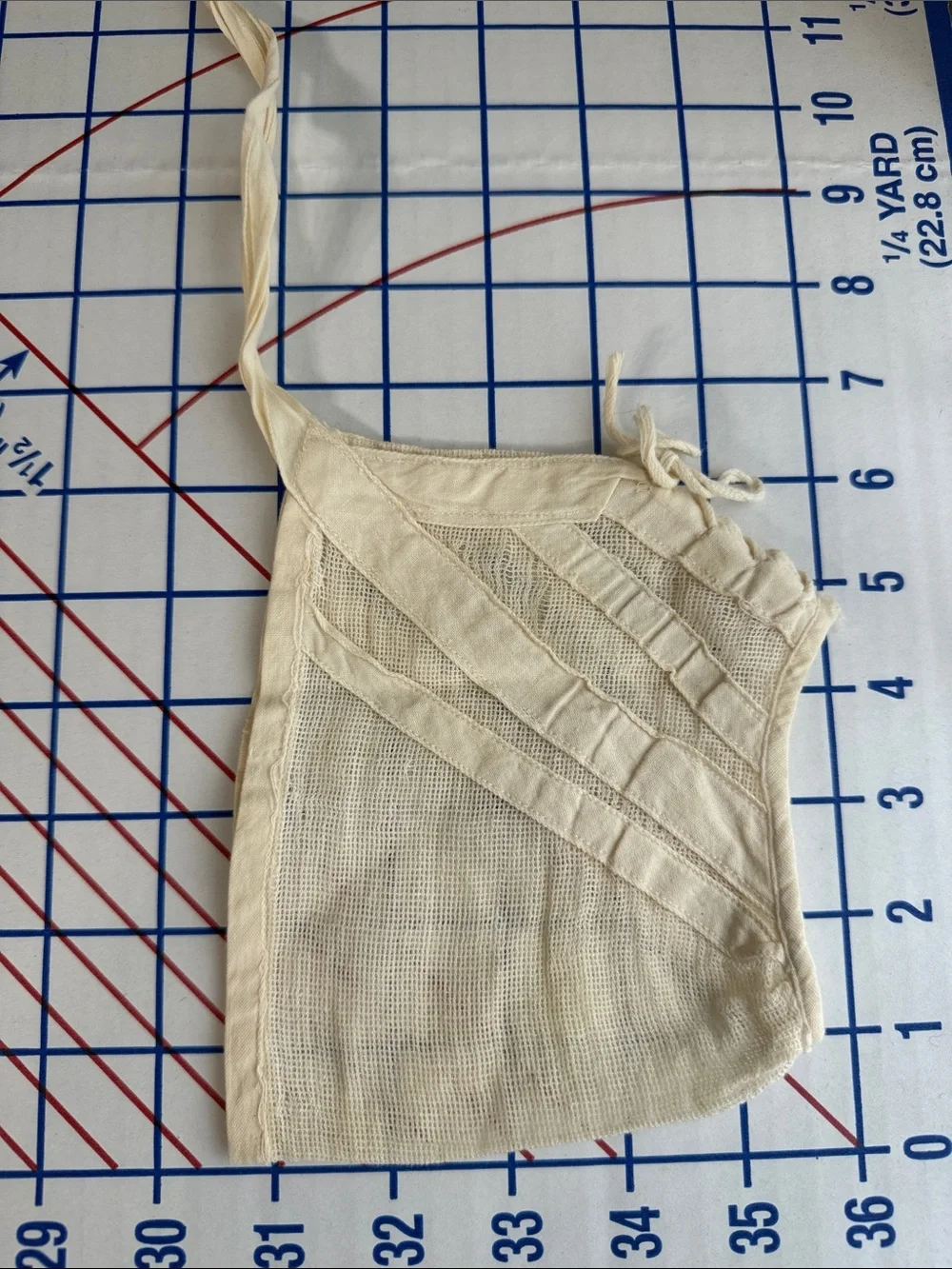 Antique c1900 Infant Baby Bonnet Cap Cotton Net Lace-Up Heirloom Sewing Study